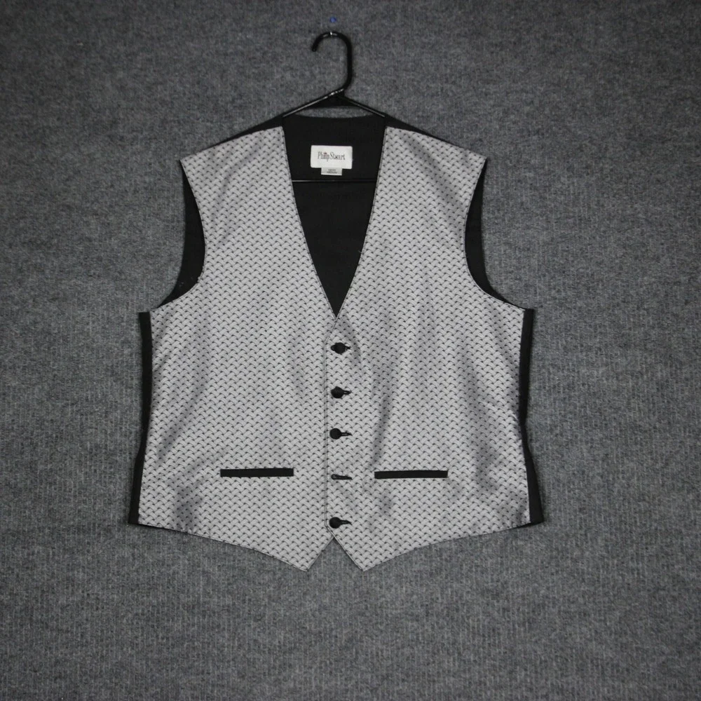 Philip Stuart Mens Vest Formal Dress Suit‎ Gilet Black Patterned Medium